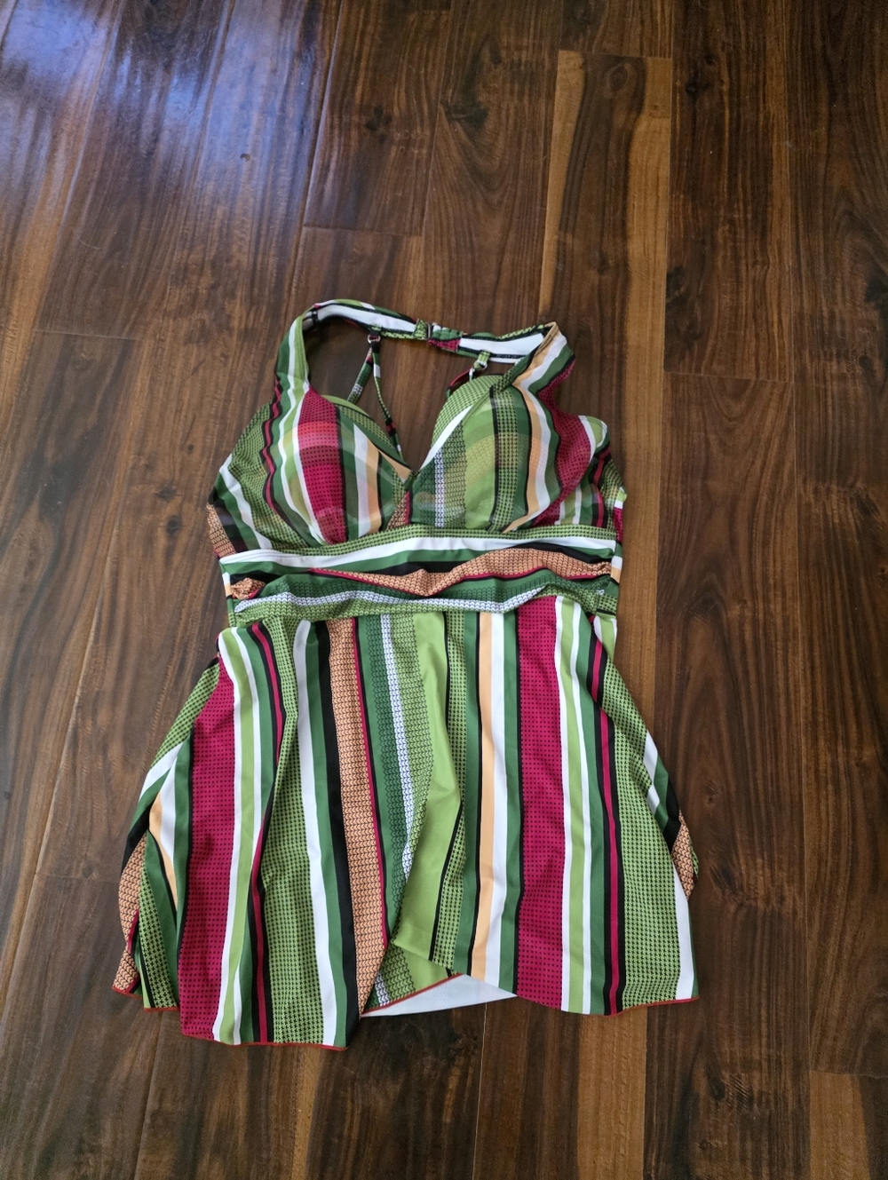 Striped Green & Pink Swim Top